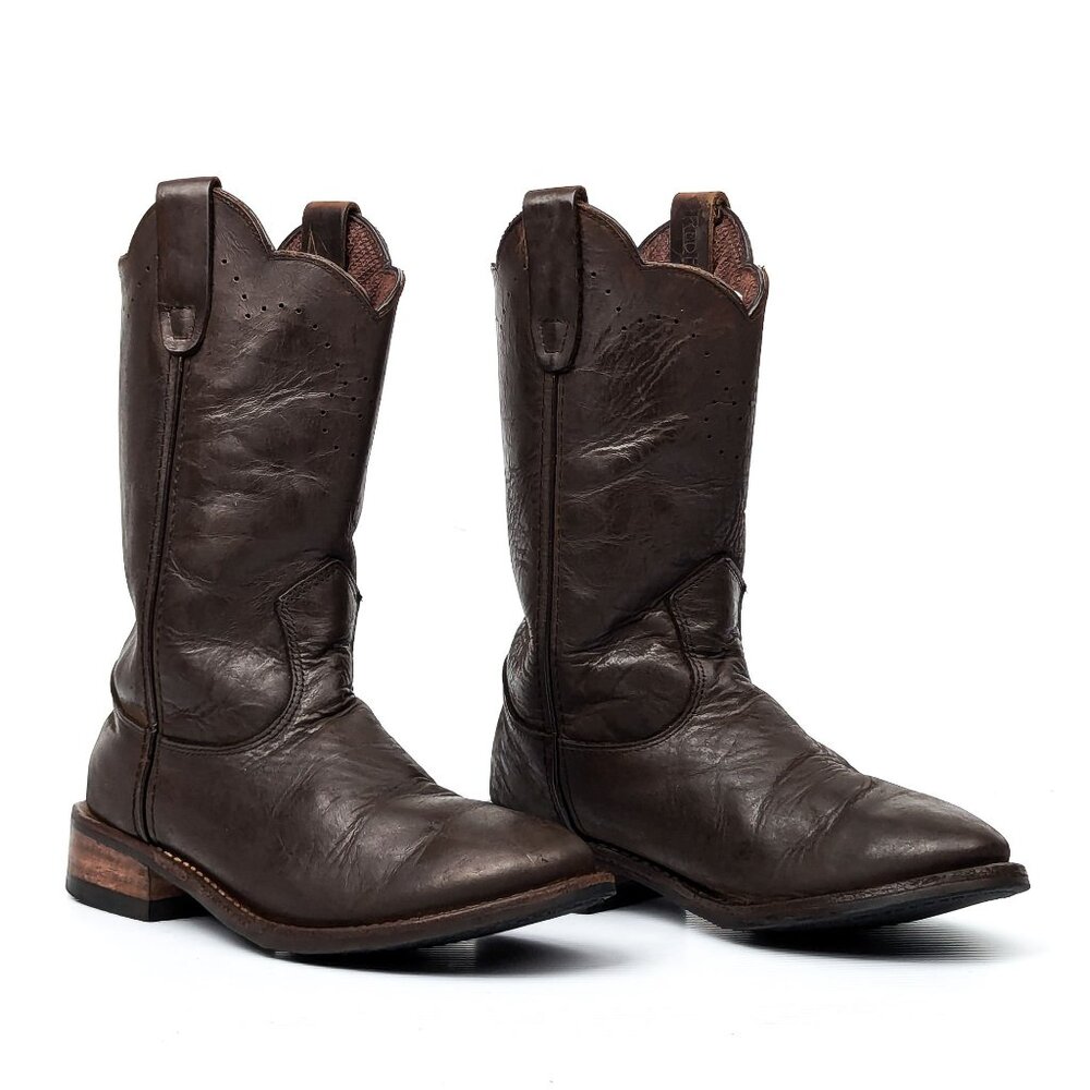 Redhead Men Brown Leather Western Cowboy Pull on Boots size 7.5